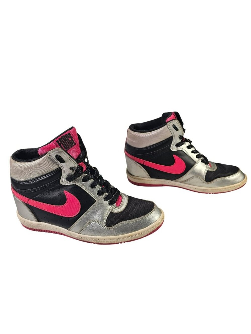 Nike Force Sky High Wedge High-Top Sneakers Women Size 10 Pink Silver 629746-006